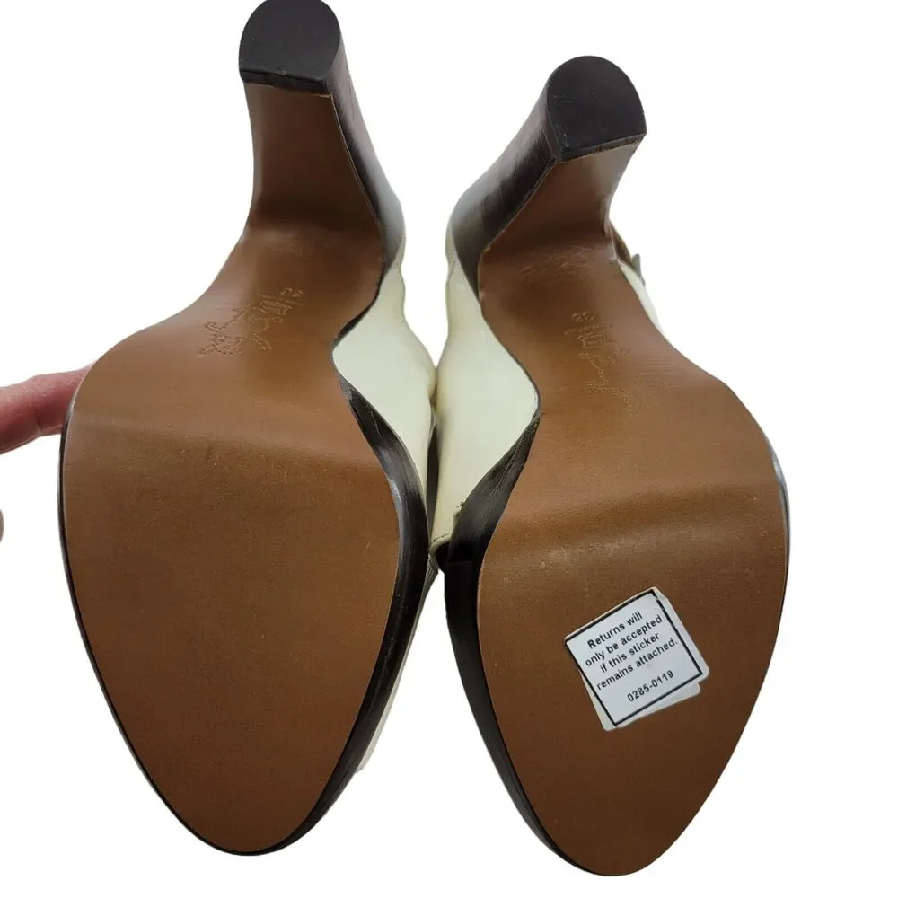 Marni Platform Heels Size 36 5.5-6‎ Cream Leather Wood Heel Peep Toe Slingback